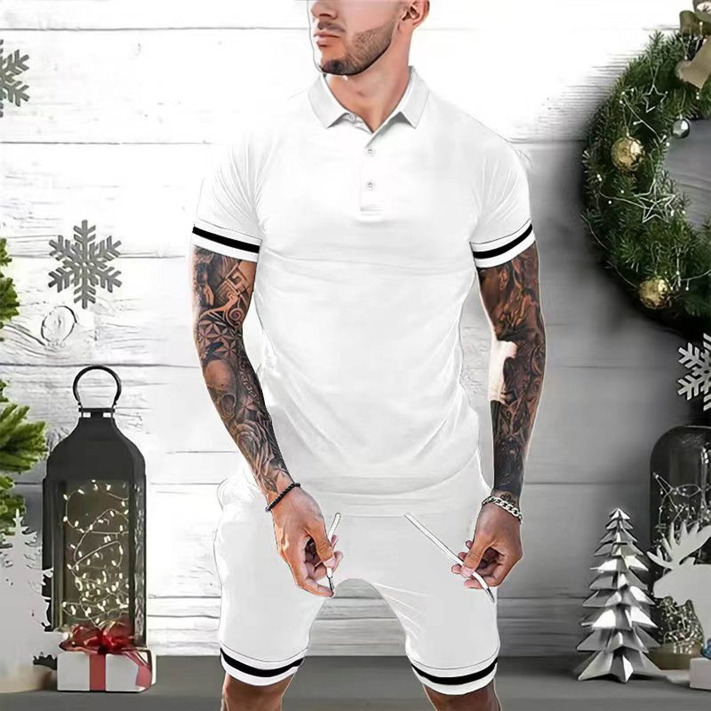 Mens Short Sets 2 Piece Outfits Polo Shirt Fashion Summer Tracksuits Casual Set Short Sleeve And Shorts Set For Men - Enfance-Heureuse