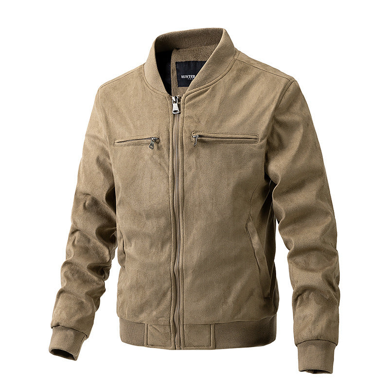 Suede Stand Collar Men's Jacket Double Zipper Pocket Clothing Mens - Enfance-Heureuse