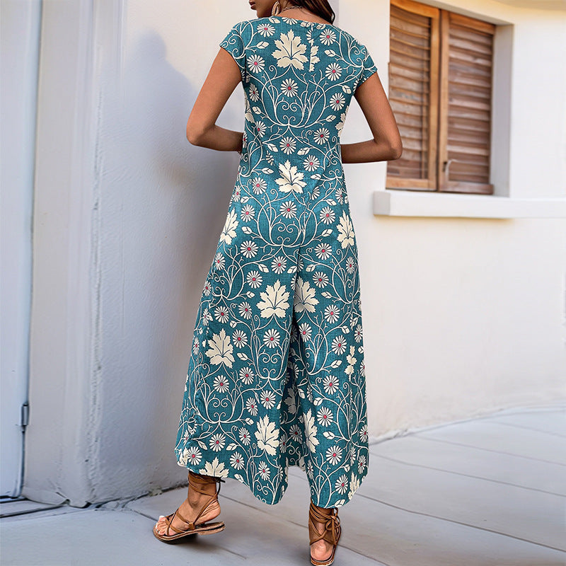European And American Jumpsuit Printed Wide Leg Jumpsuit - Enfance-Heureuse