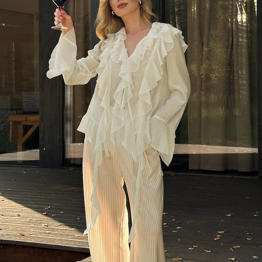 Casual Ruffled Long Sleeve Shirt - Enfance-Heureuse