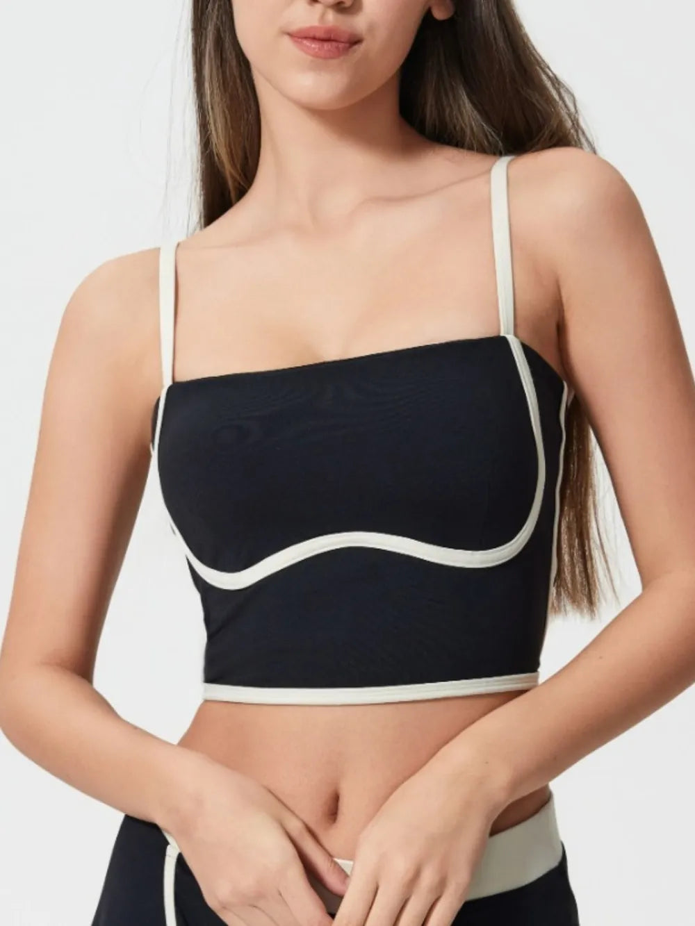 Millennia Contrast Trim Square Neck Active Cami with Detachable Chest Pads - Enfance-Heureuse