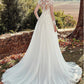 High U-neck Lace Long Sleeve A- Line Long Tail Simple Wedding Dress - Enfance-Heureuse