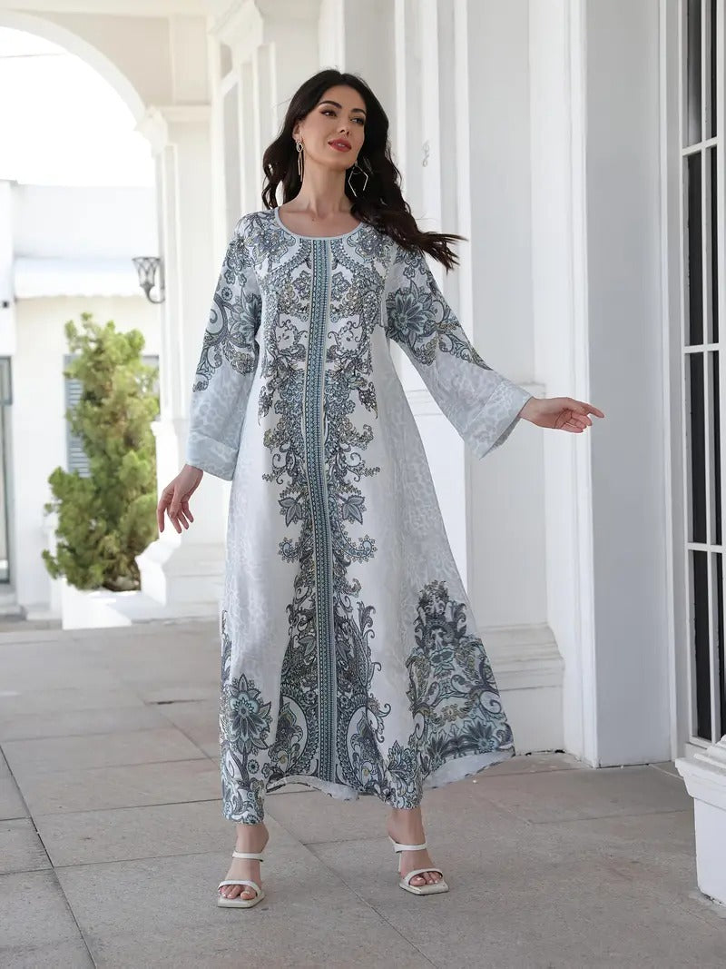 Women's Printed Long Sleeved Robe Dress - Soft And Elastic - Enfance-Heureuse