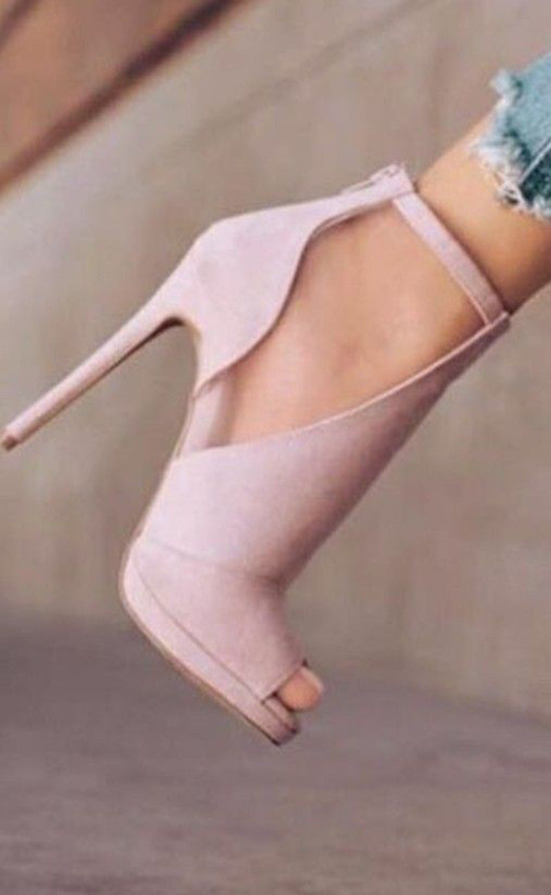 Peep Toe Stiletto Heel Side Empty Back Zipper Plus Size Women's Sandals - Enfance-Heureuse