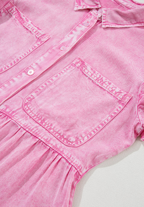 Robe mini en jean boutonnée à col montant