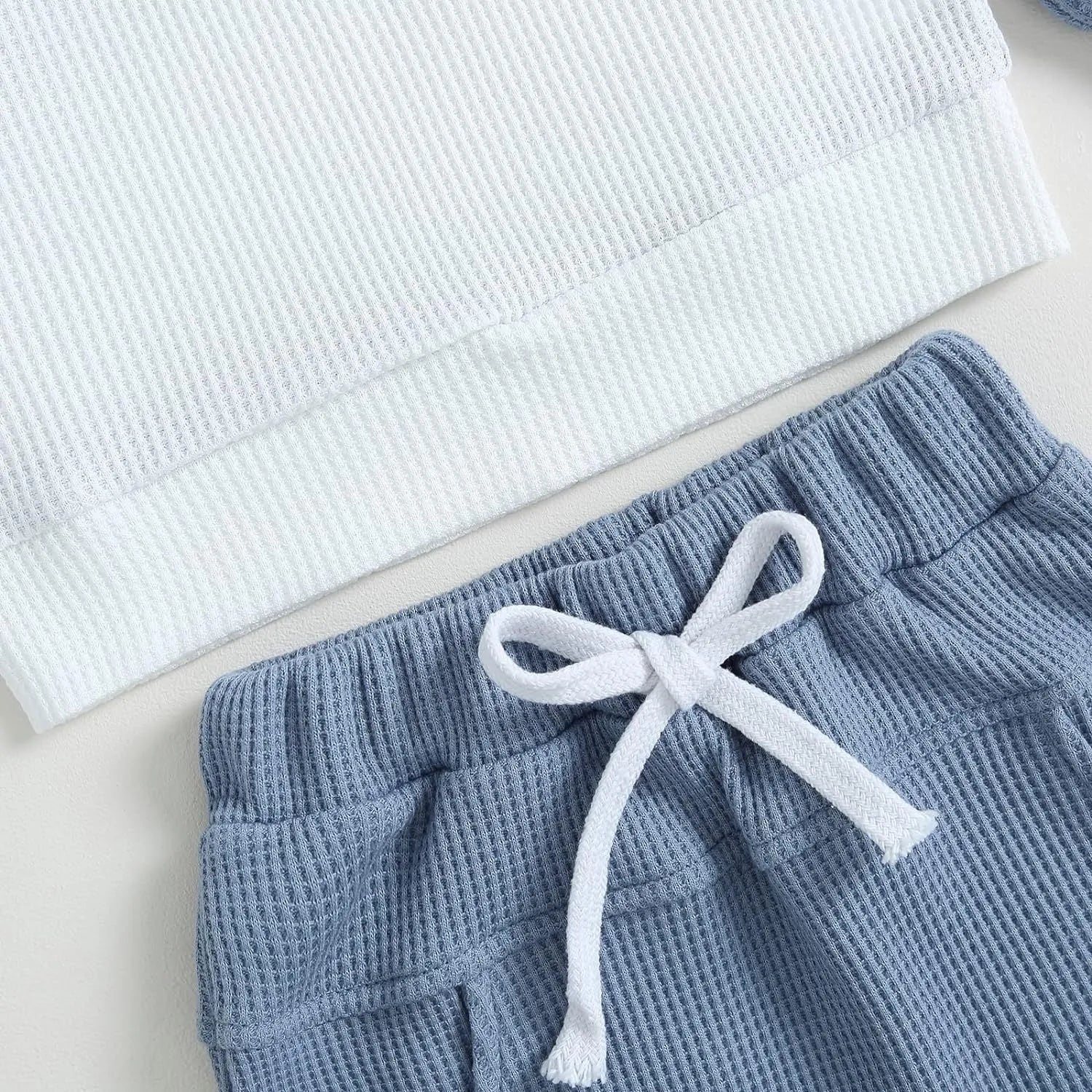 Color Matching Pocket Waffle Sweater Lace-up Sweatpants 2-Piece Children's Fashion Casual Wear Baby Suit - Enfance-Heureuse