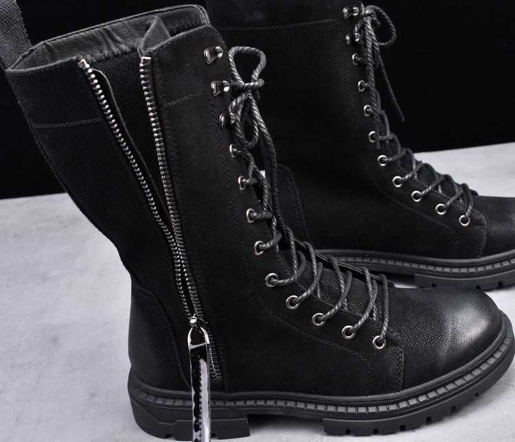 Martin Boots Round Toe Middle Tube Leather Boots Men's Cowboy Boot - Enfance-Heureuse