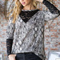 Heimish Full Size Snakeskin Print Round Neck Lace Contrast Top - Enfance-Heureuse