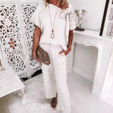 Ensemble pantalon décontracté d'été en pur coton pour femme