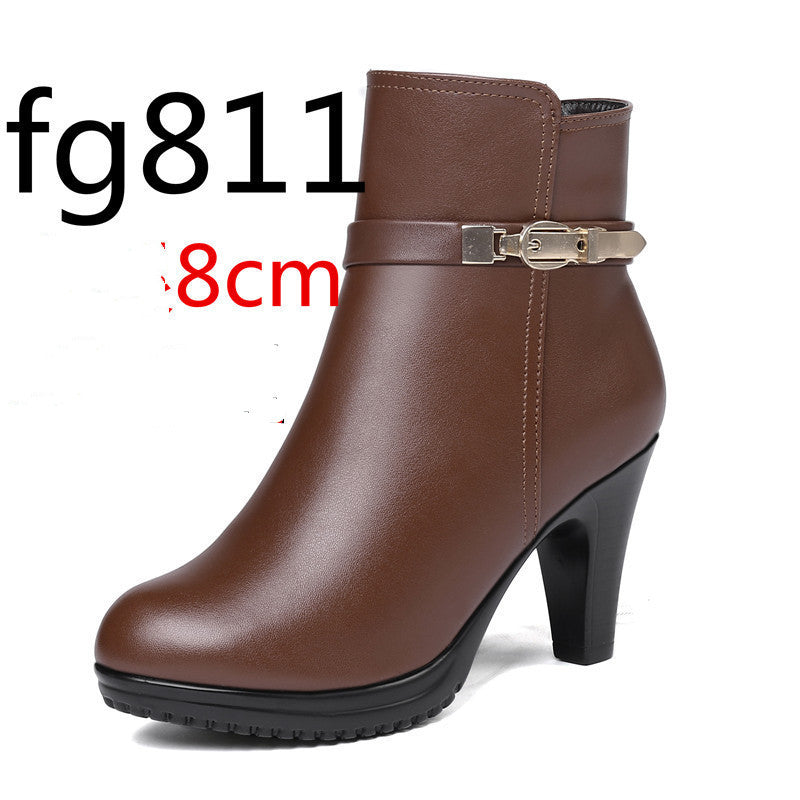 Low-cut Warm Wool Lining Cotton Shoes High Heels - Enfance-Heureuse