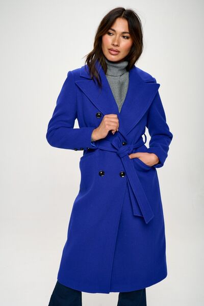 Coalition LA Double-Breasted Longline Coat with Belt - Enfance-Heureuse