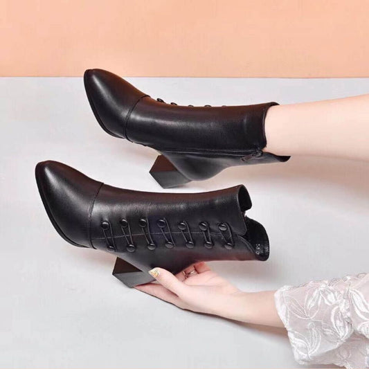 Decorative Button Zipper Non-slip Wear-resistant Fashion Boots Women's Shoes - Enfance-Heureuse