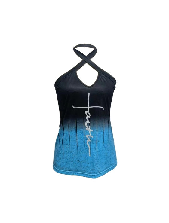 Ladies' Printed Backless Chest Hollow Hanging Neck Fashionable Casual Camisole Top - Enfance-Heureuse