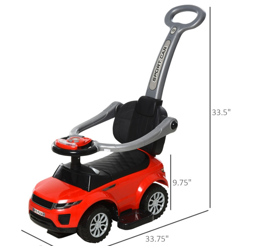 Kids 3 In 1 Push Car Ride-On Stroller Sliding Walking Toy With Horn Music Light Secure Bar For Boys Girls 1-3 Years Old Red - Enfance-Heureuse