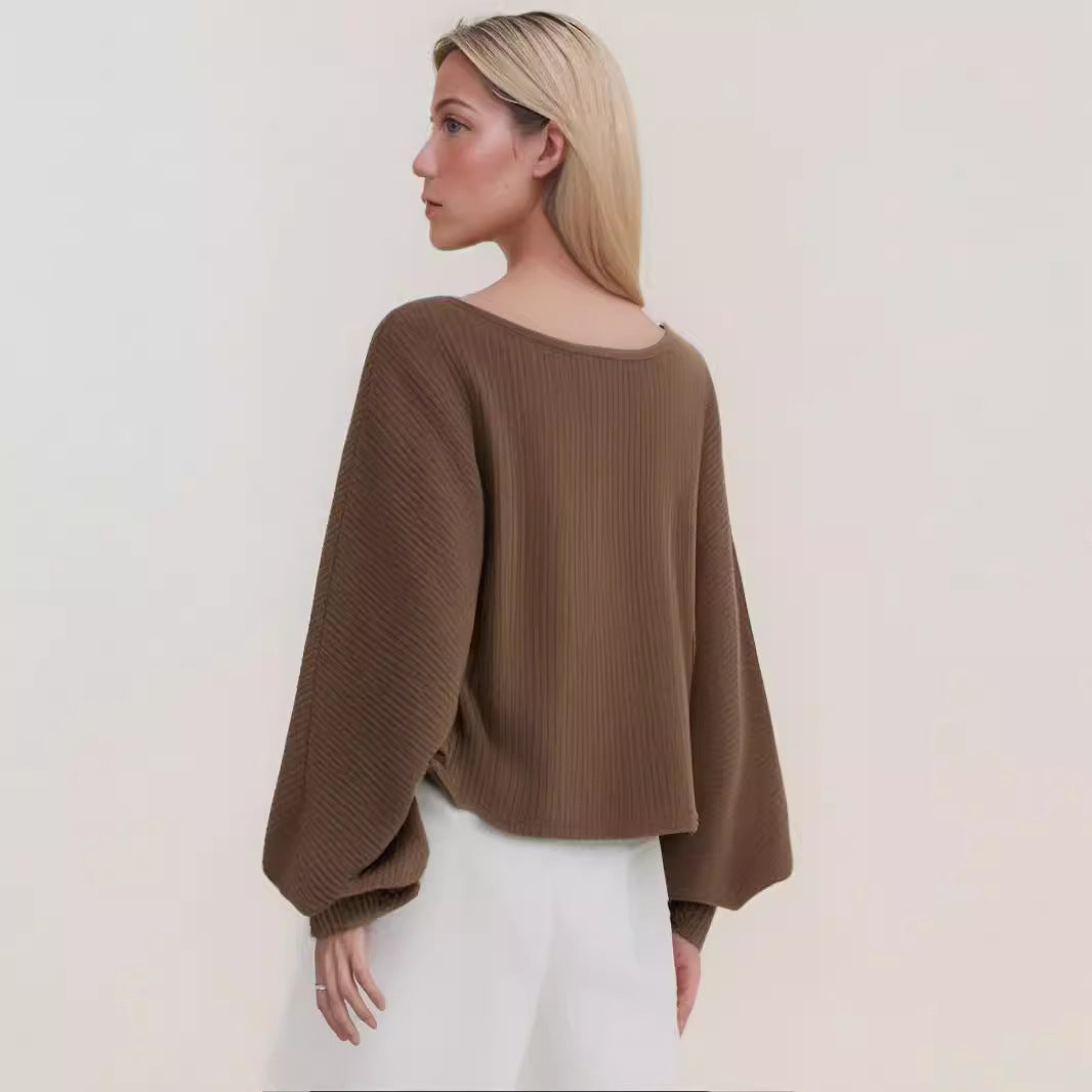 Loose Round Neck Short Sleeve Knitted Sweater - Enfance-Heureuse