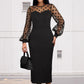 Women's Clothing Dot Mesh Patchwork Waist-slimming Sheath Long Sleeve Dress