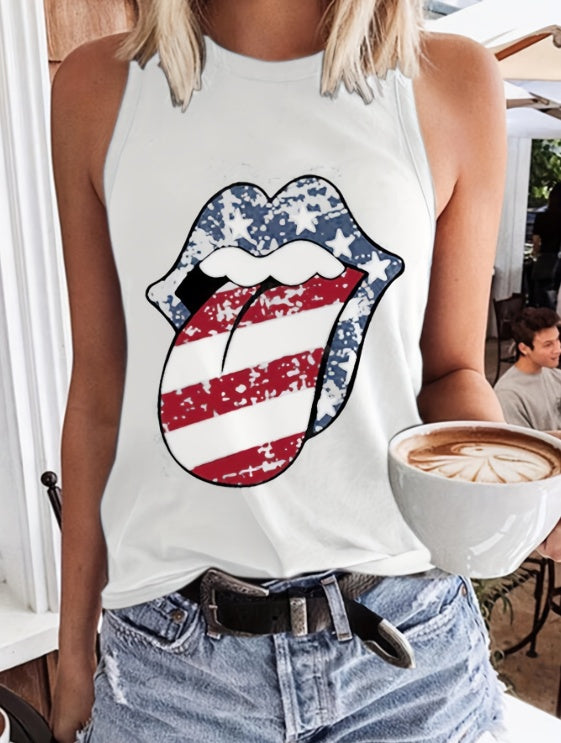 Ladies' Lip Print Fashionable Off Shoulder Casual Vest - Enfance-Heureuse