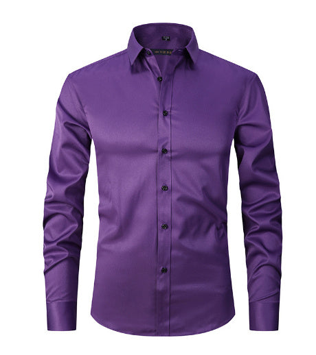 Men's Stretch Shirt Long Sleeve Non-ironing Slim Fit - Enfance-Heureuse