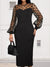 Women's Clothing Dot Mesh Patchwork Waist-slimming Sheath Long Sleeve Dress