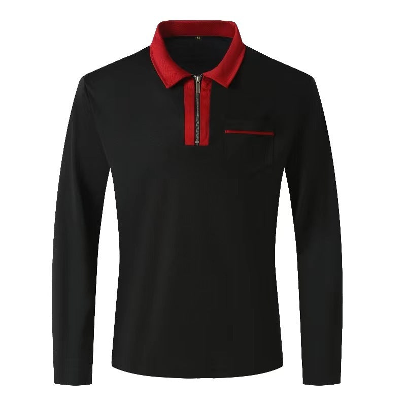 Polos à manches longues et fermeture éclair pour homme, décontractés, col à revers, en coton, avec poches, pour le sport, le golf et le tennis, collection automne 2024
