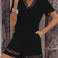 V Neck Short Sleeve Top and Shorts Set - Enfance-Heureuse