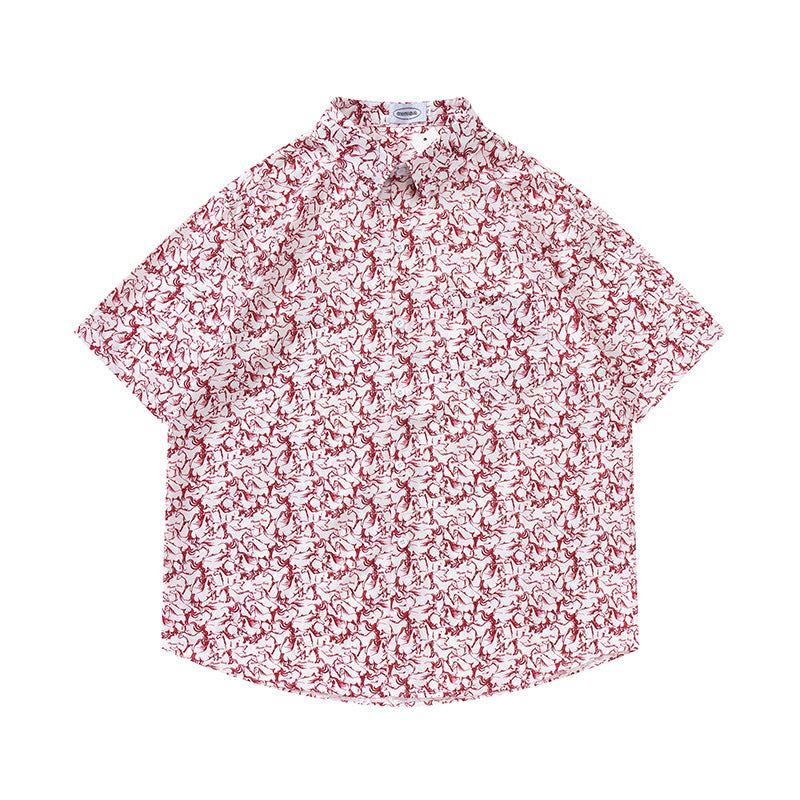 Retro Printed Shirt Short Sleeve Loose Design - Enfance-Heureuse