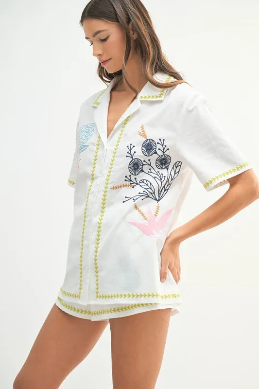MABLE Embroidered Button Down Shirt and Shorts Set - Enfance-Heureuse