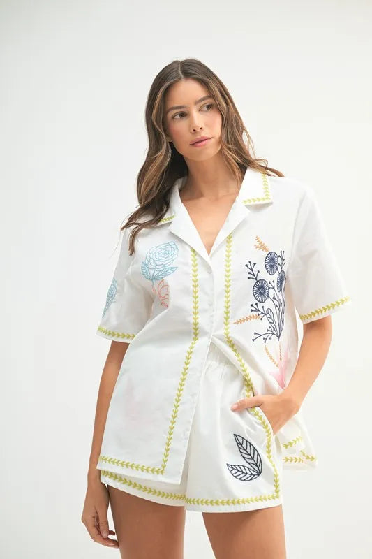MABLE Embroidered Button Down Shirt and Shorts Set - Enfance-Heureuse