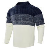 Men's Casual Color Block Long Sleeve Cable Knit Pullover Sweater - Enfance-Heureuse