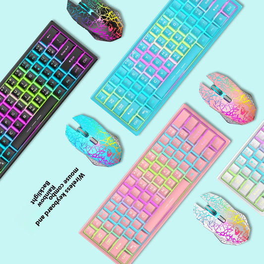 Free Wolf T61 Charging Wireless Keyboard And Mouse Set 61 Key Luminous Wireless Gaming Keyboard And Mouse Set Percent 60