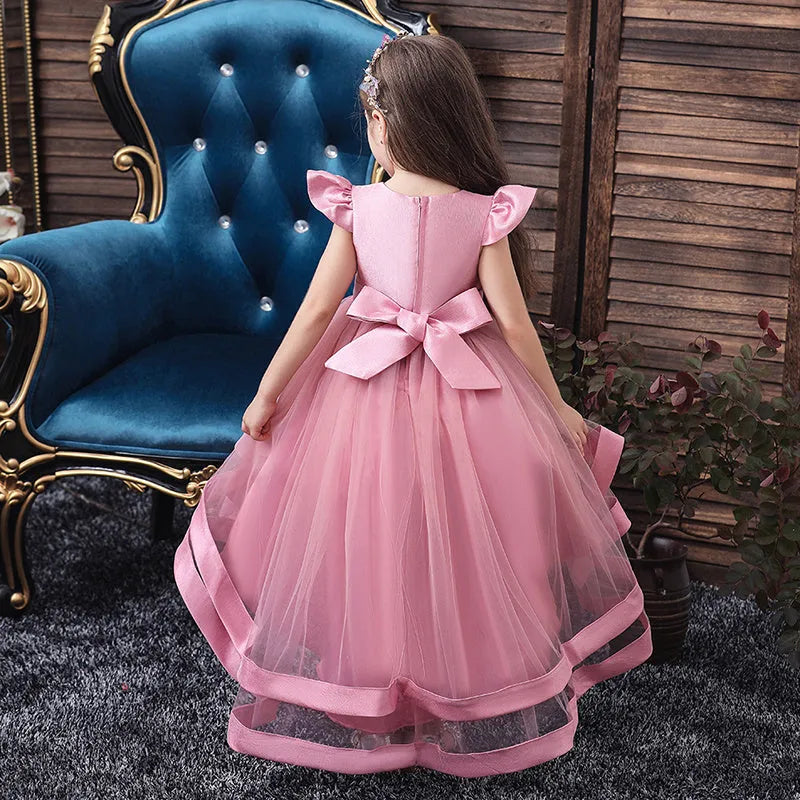 Girls' Princess Dress Short Front And Long Back Flower Girl Little Host Tail Costume - Enfance-Heureuse
