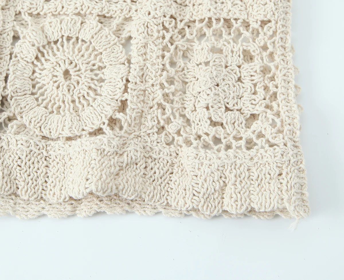 Women's Fashion Three-dimensional Hollow-out Crocheted V-neck Knitted Cardigan Wide-leg Lace Pants - Enfance-Heureuse