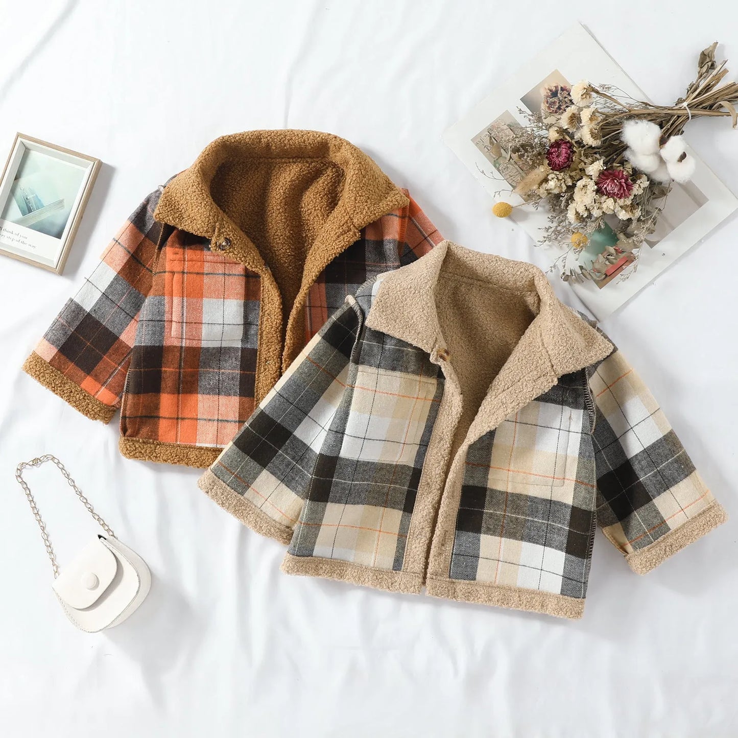 Autumn New Plush Plaid Reversible Coat - Enfance-Heureuse