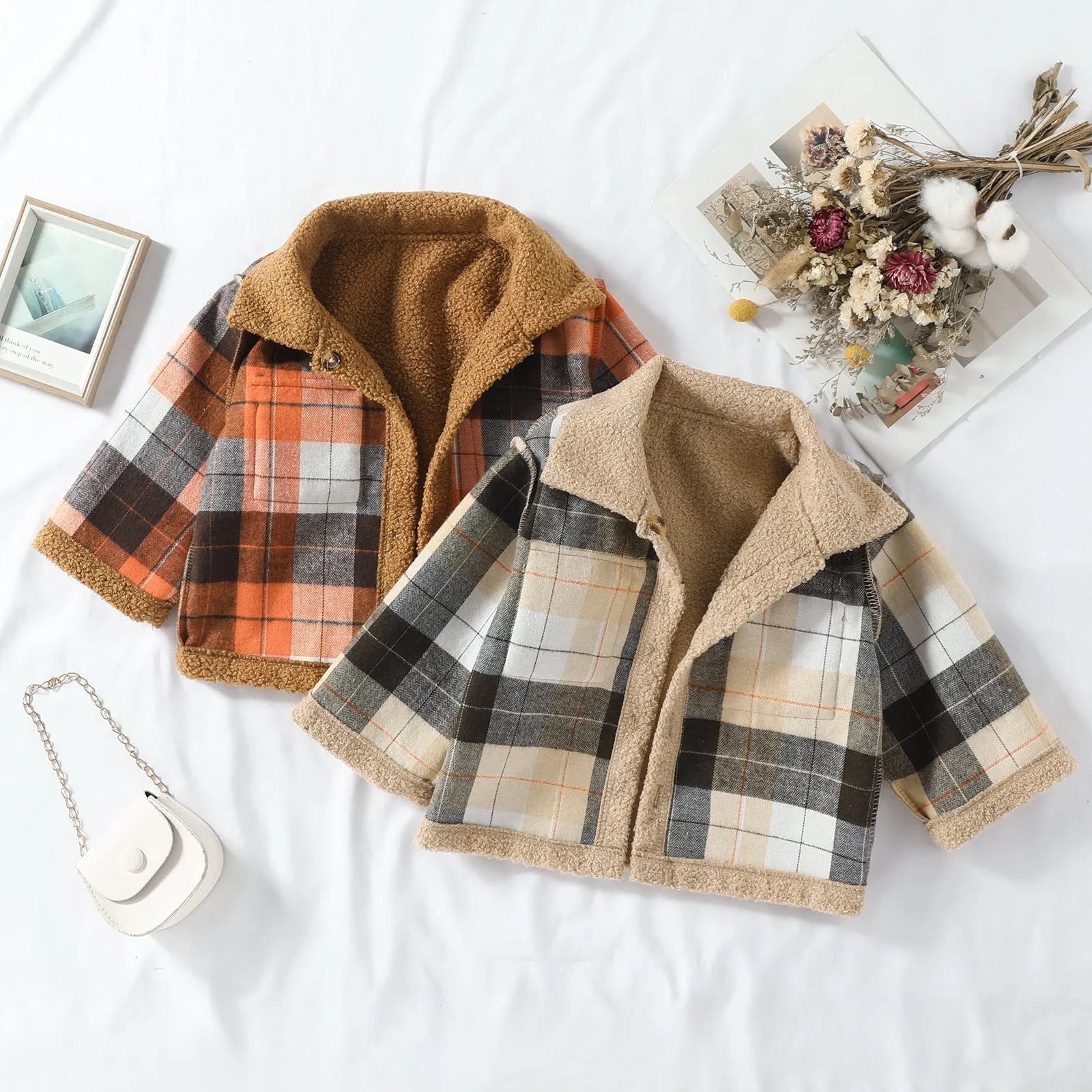 Autumn New Plush Plaid Reversible Coat - Enfance-Heureuse