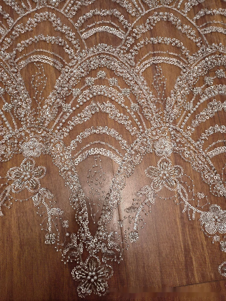 Wave Style Sequin Bead Lace Fabric Wedding Dress - Enfance-Heureuse