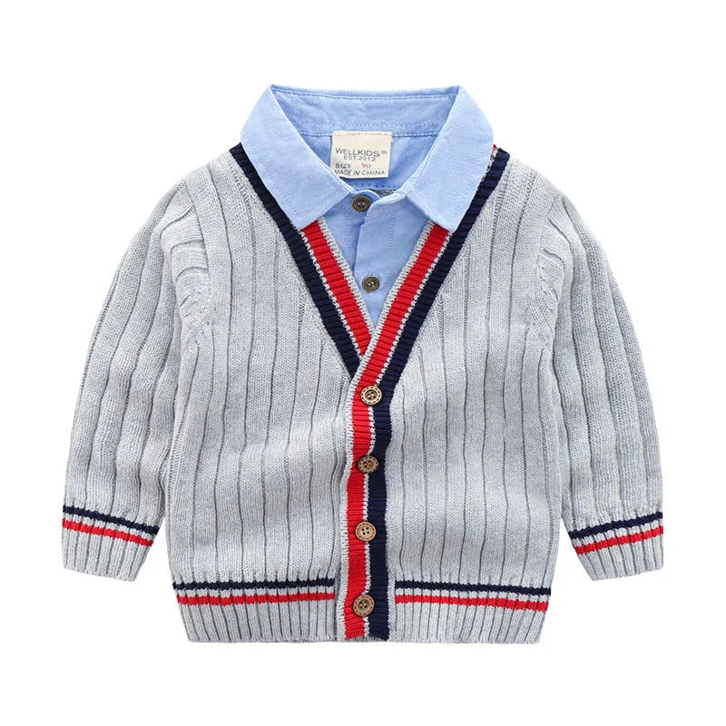 Pull faux deux pièces pour bébé garçon en tricot