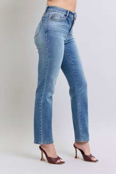 Judy Blue Full Size Run Vintage Wash Thermal Straight Jeans - Enfance-Heureuse