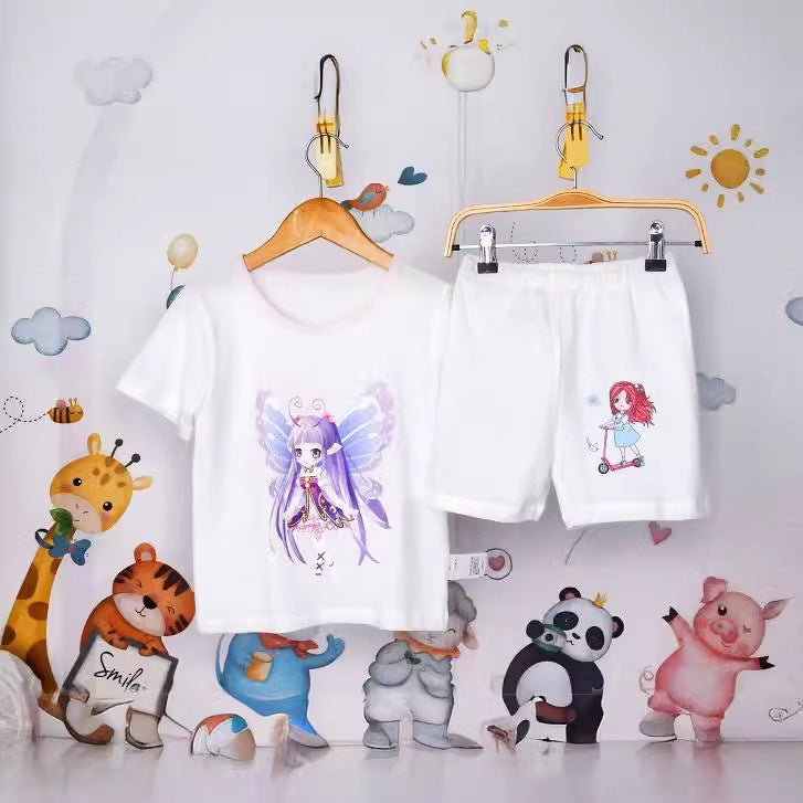 Boys And Girls Cotton Mesh Fabric Cartoon Pattern Breathable All-match Short Sleeve T-shirt - Enfance-Heureuse