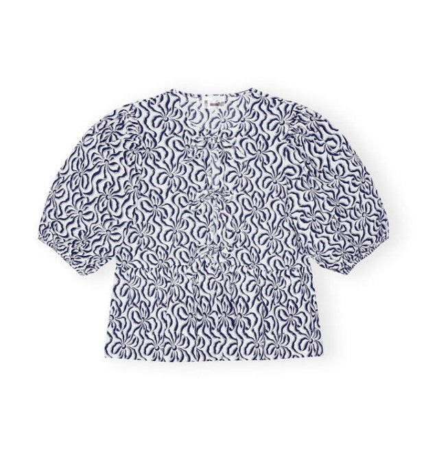 Fashion Printed Shirt Half Sleeve Lace-up Top