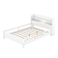Wood Full Size Platform Bed With Built-in LED Light, Storage Headboard And Guardrail, White - Enfance-Heureuse