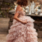 One-line Shoulder Wipe Chest Princess Studded Beaded Cake Skirt Pink Wedding Dress - Enfance-Heureuse