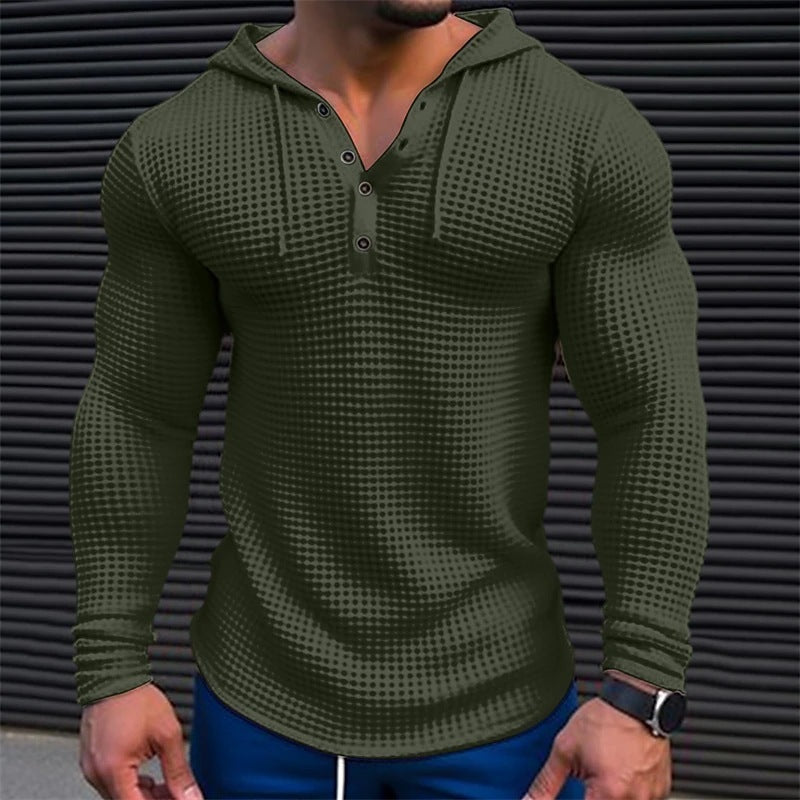 Men's Pullover Casual Long Sleeve T-shirt Waffler Slim Tops Sweat-shirt Solid Color Comfortable Mens Outdoor Streetwear S-3XL - Enfance-Heureuse