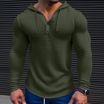 Men's Pullover Casual Long Sleeve T-shirt Waffler Slim Tops Sweat-shirt Solid Color Comfortable Mens Outdoor Streetwear S-3XL - Enfance-Heureuse