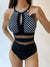 Mesh Detail Backless Striped One-Piece Swimsuit - Enfance-Heureuse