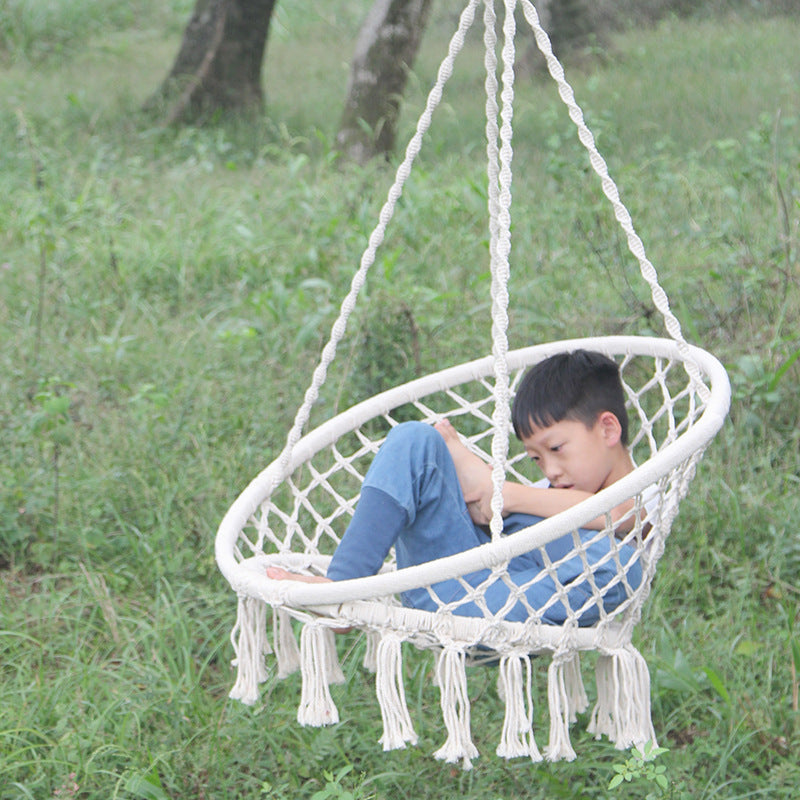 Nordic Style Round Hammock Outdoor Indoor Dormitory Bedroom Hanging Chair For Child Adult Swinging Single Safety Hammock - Enfance-Heureuse