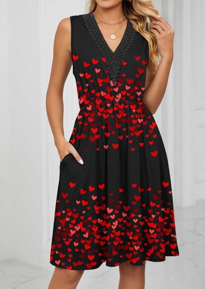 Ladies' V-neck Heart-shaped Printed Casual Off Shoulder Dress - Enfance-Heureuse