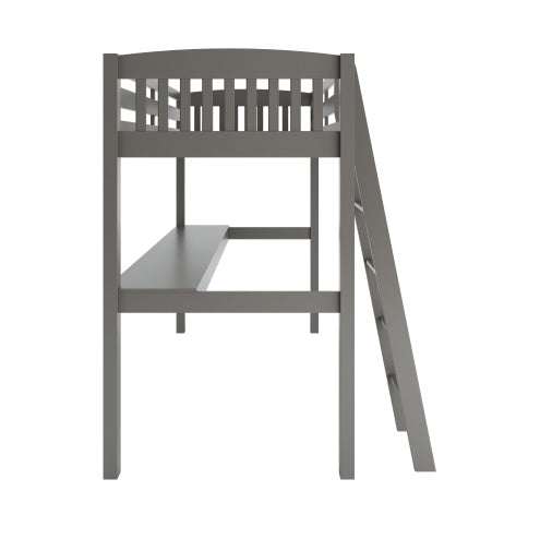 Everest Grey High Loft Bed With Desk And Storage, Heavy Duty Solid Wood Full Size Loft Bed Frame With Stairs For Kids And Toddlers, No Box Spring Needed - Enfance-Heureuse