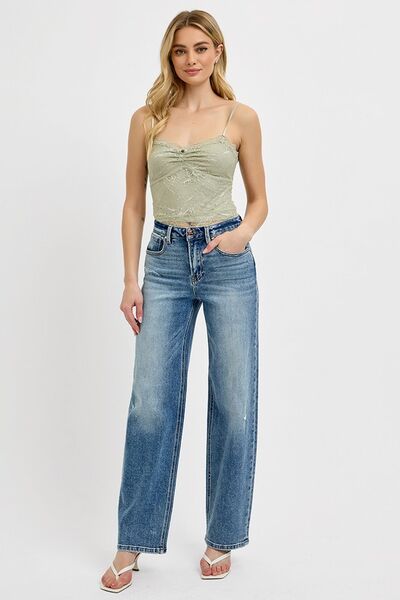 RISEN Full Size Distressed Wide Leg Jeans Plus Size - Enfance-Heureuse