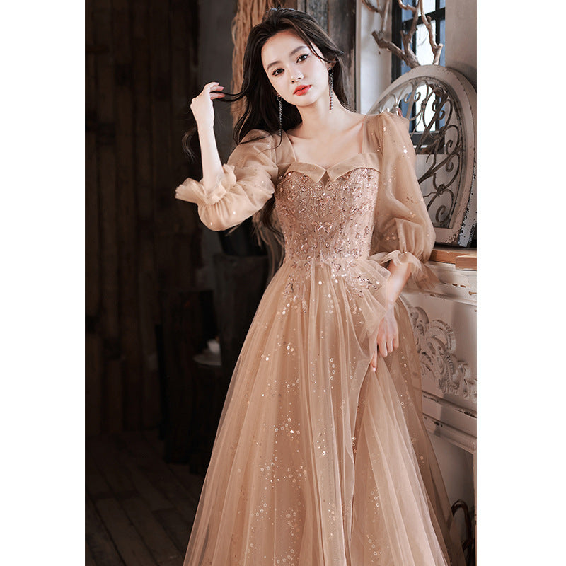 Evening Dress Host Banquet Maid Of Honor Long Sleeves - Enfance-Heureuse