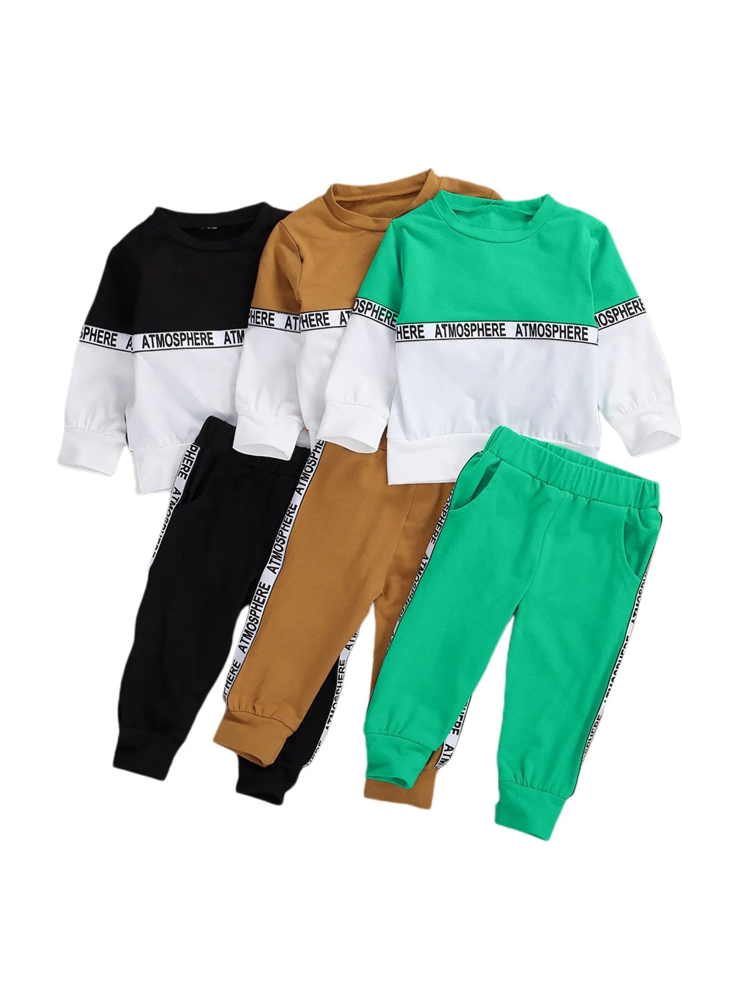 Boys Clothes Suit Long-sleeved Letter Personality Round Solid Color Stretch Trousers - Enfance-Heureuse
